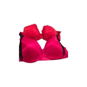 Cacique Womens 44D Red Lace & Satin Padded Bras Set Of 2